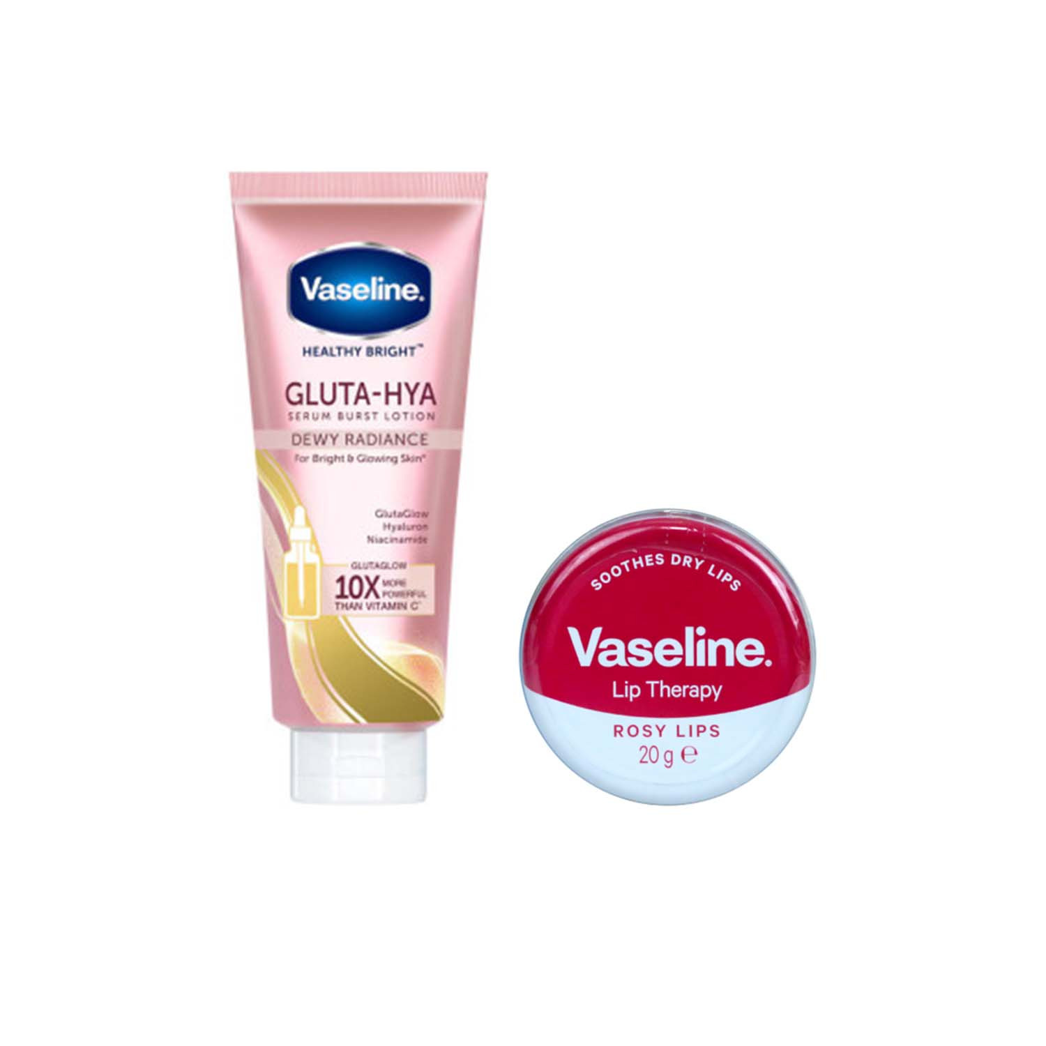 Vaseline Radiance Serum Burst Lotion 290ml & Lip Therapy - Rosy Lips Combo