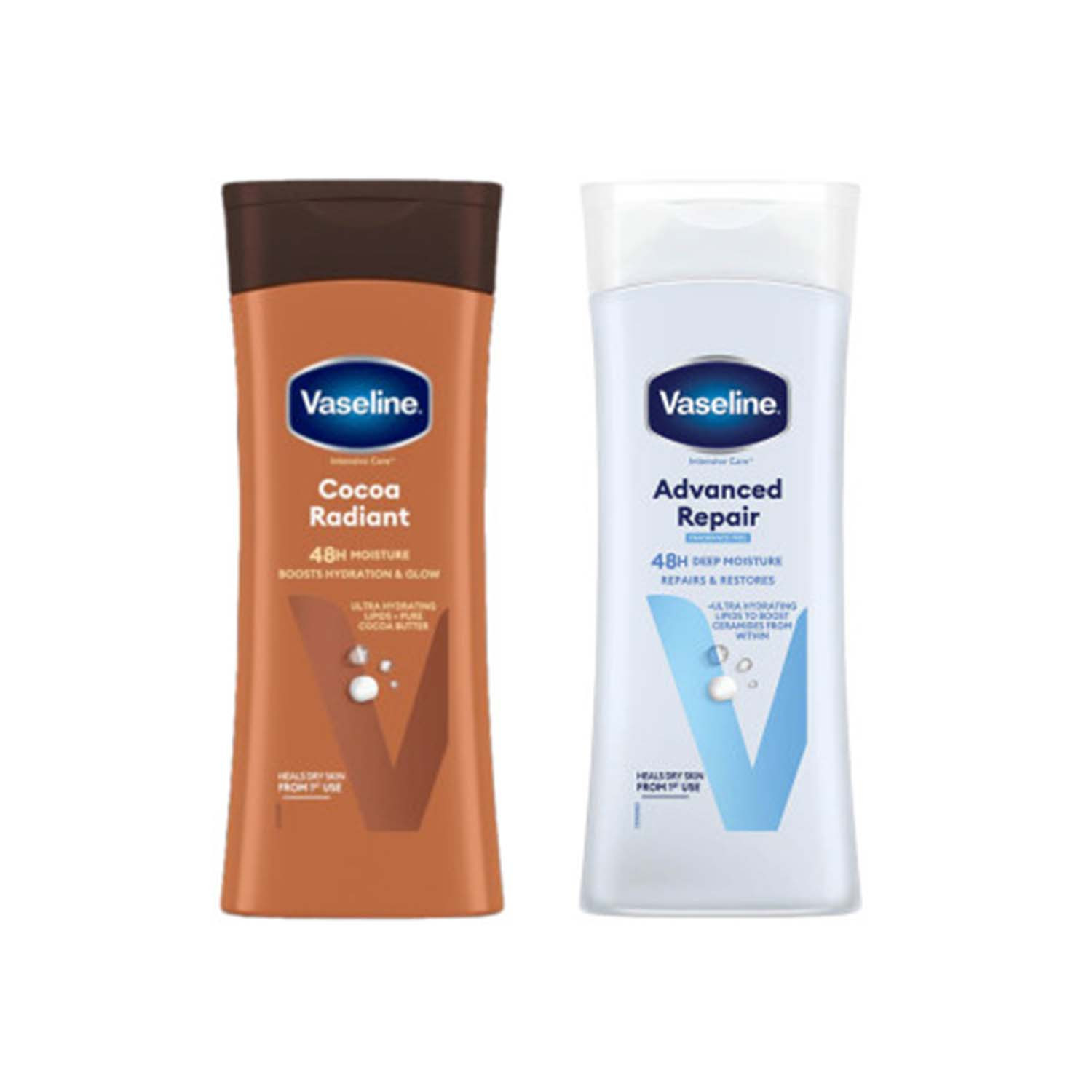 Vaseline Intensive Care Cocoa Radiant 48H Moisture Body Lotion 200ml & Advance Repair Body Lotion 200ml Combo