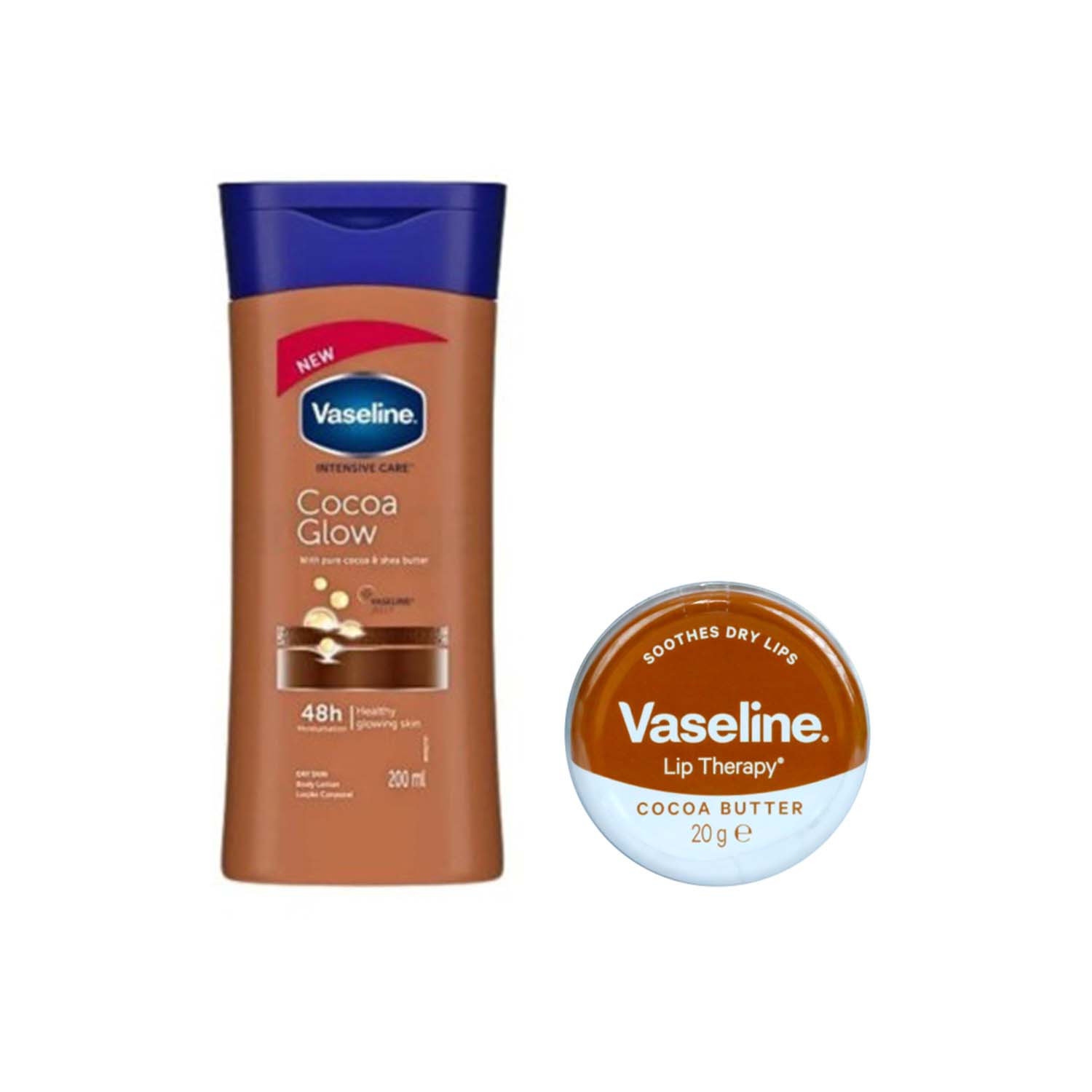 Vaseline Intensive Care Cocoa Glow Body Lotion 200ml & Lip Therapy - Cocoa Butter Combo