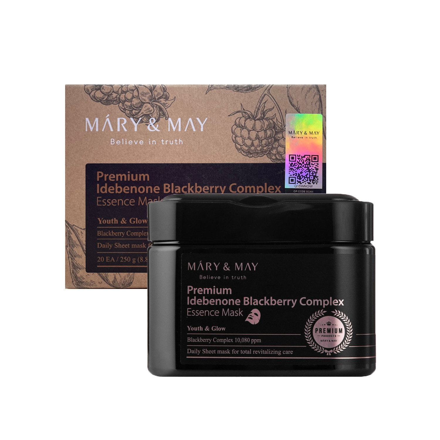 Mary & May Premium Idebenone Blackberry Complex Essence Mask 400g 20 EA