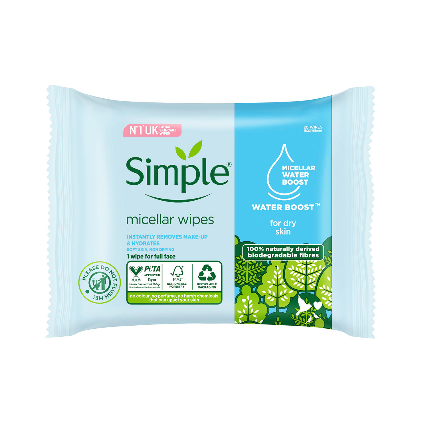 Simple Kind to Skin Micellar Water Boost Wipes 20pcs
