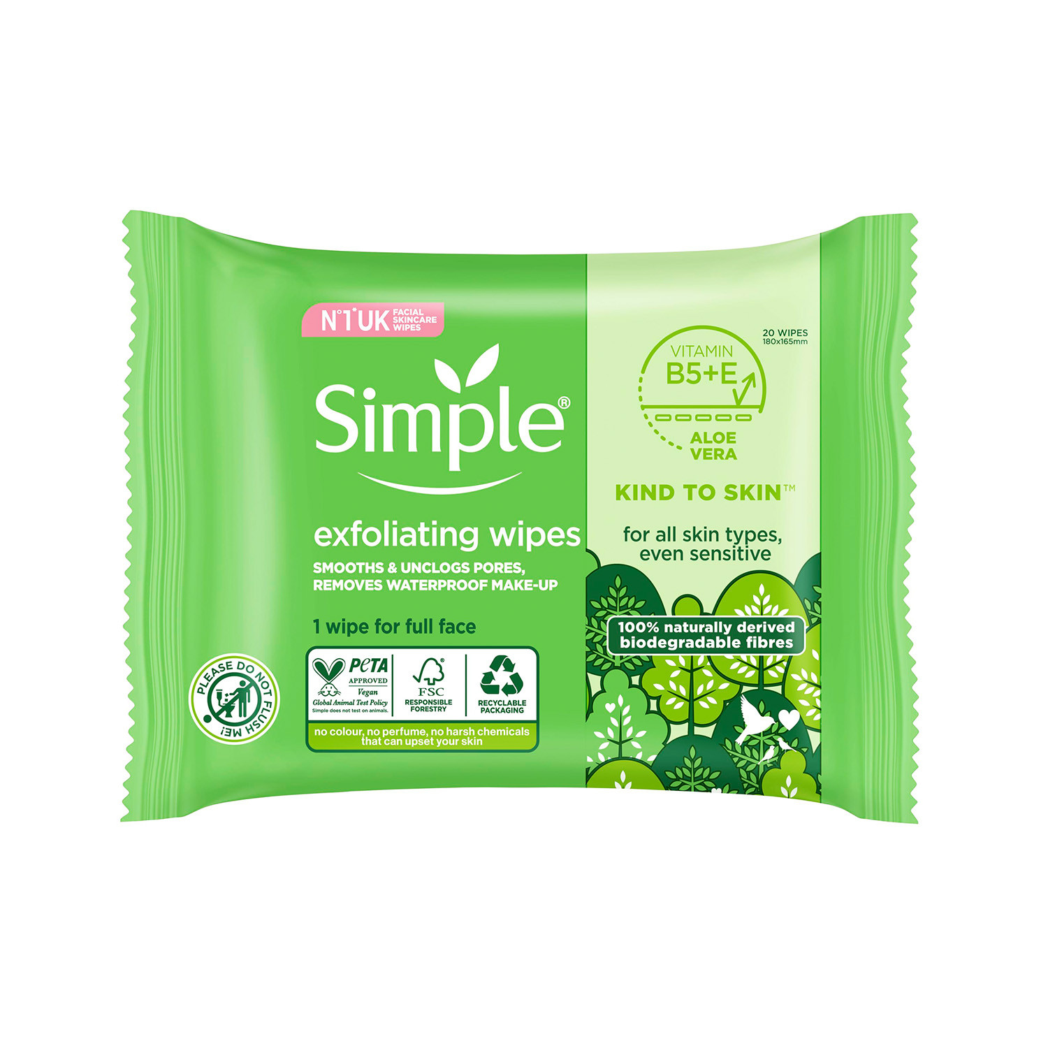 Simple Kind to Skin Exfoliating Wipes 20pcs
