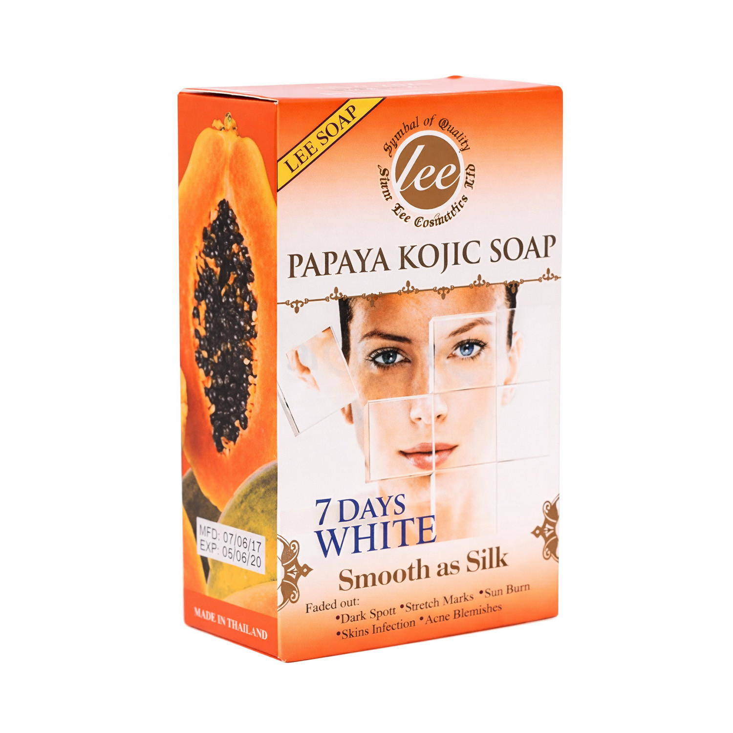 Lee 7 Days White Smooth As Silk Papaya Kojic Soap 160g