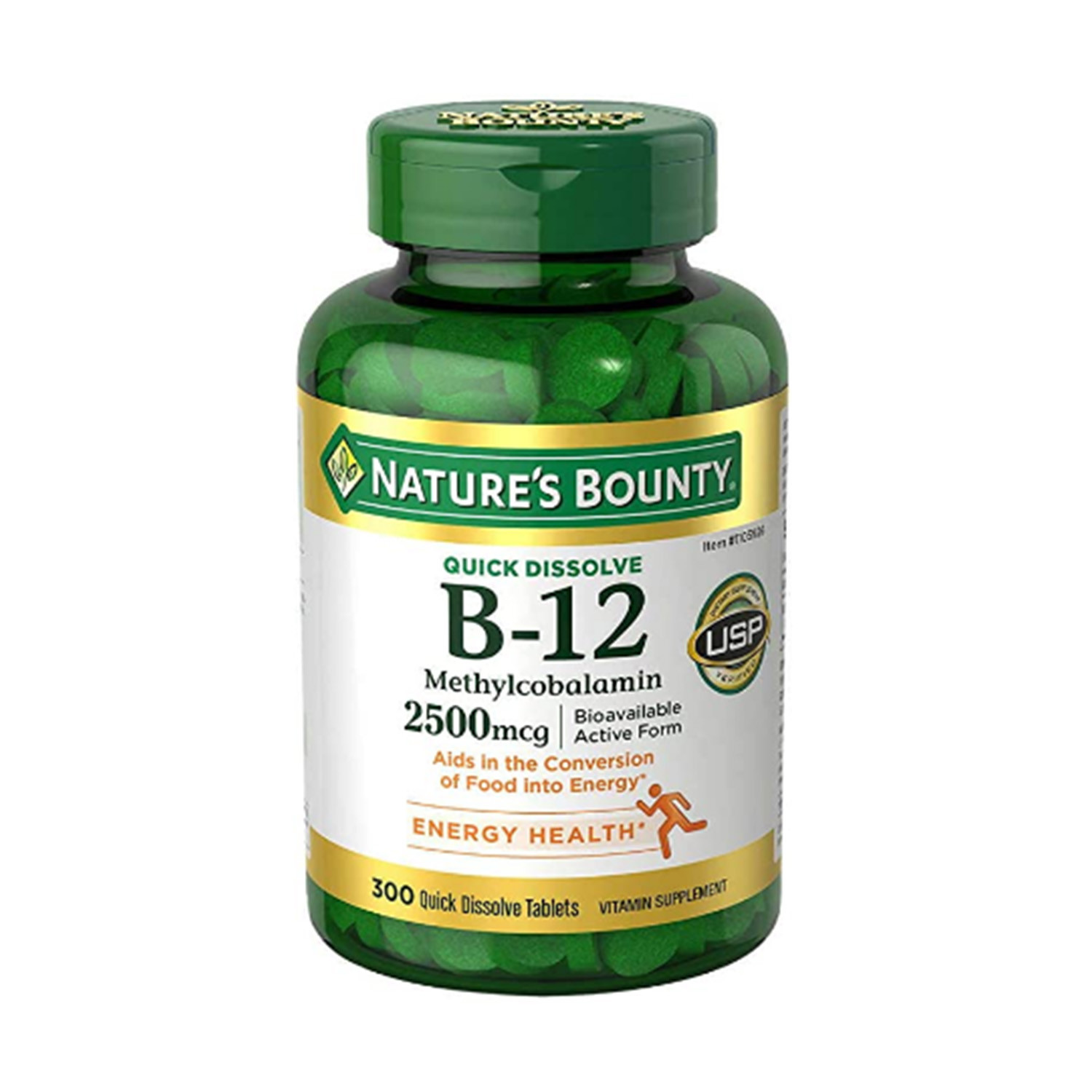 Nature's Bounty Quick Dissolve B-12 Methylcobalamin 2500mcg Vitamin Supplement 300 Tablets