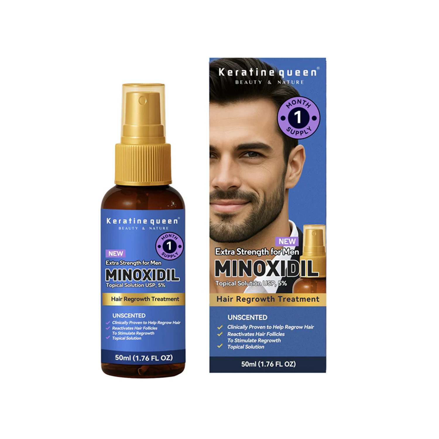 Keratin Queen  Extra Strength For Men Minoxidil Hair Regrowth Treatment 50ml