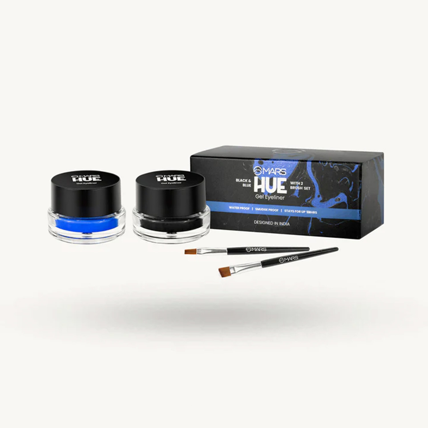 Mars Black & Blue Hue Gel Eyeliner With 2 Brush Set