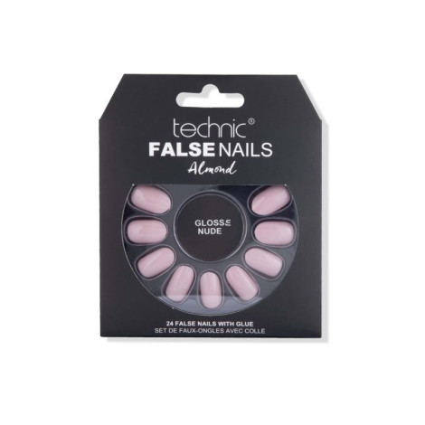Technic Almond 24 False Nails With Glue - Gloss Nude
