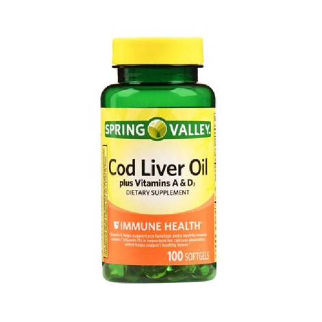 Spring Valley Cod Liver Oil + Vitamin A&D 100 Softgels