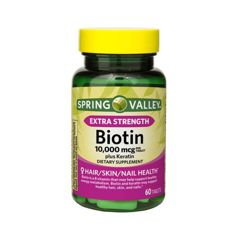 Spring Valley Extra Strength Biotin Plus Keratin 10,000mcg 60 Tablets
