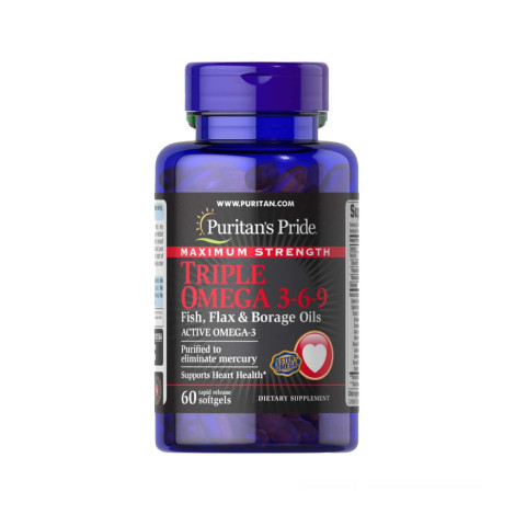 Puritan's Pride Triple Omega 3-6-9 Fish & Flax Oils-60 Softgels (USA)