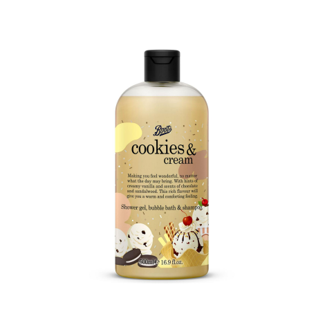 Boots Cookies & Cream Shower Gel, Bubble Bath & Shampoo 500ml