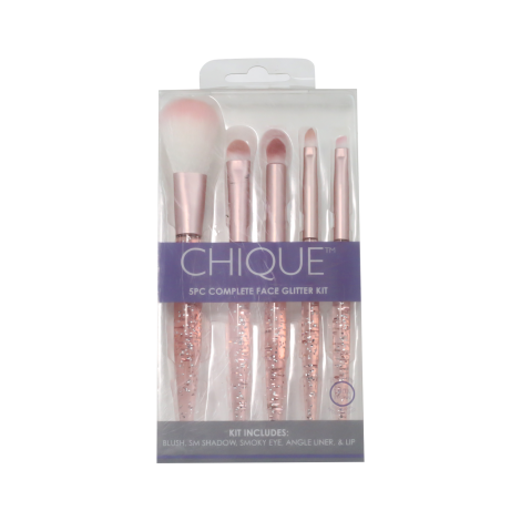 Chique Pink Glitter 5-Piece Face Brush Set