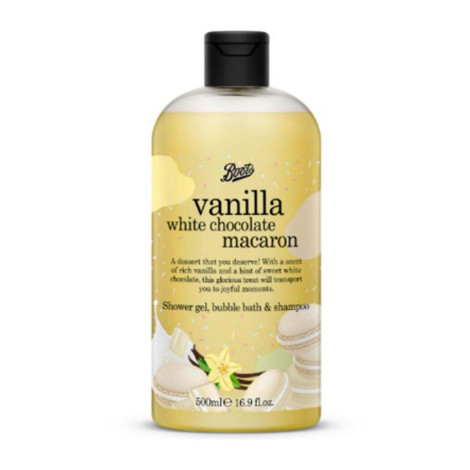 Boots Vanilla White Chocolate Macaron Shower Gel, Bubble Bath & Shampoo 500ml