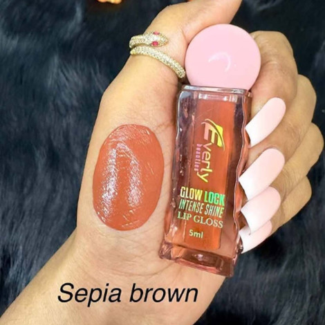 Everly Beauties Glow Lock Intense Shine Lip Gloss - Sepia Brown