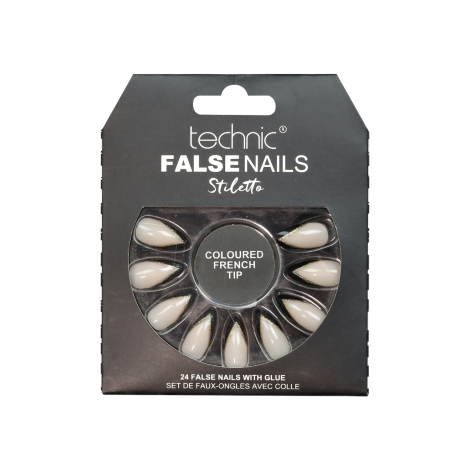 Technic Stiletto 24 False Nails With Glue - Coloured French Tip