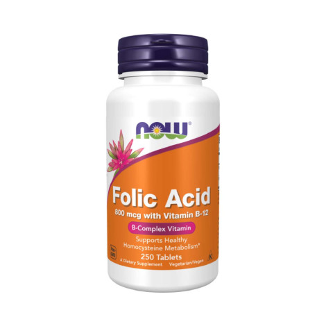NOW Folic Acid 800 mcg with Vitamin B-12 250 Tablets