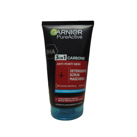 Garnier Pure Active BHA 3in1 Carbone Detergente Scrub 150ml