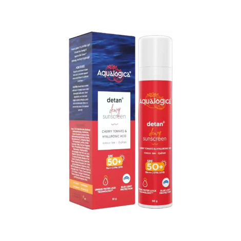 Aqualogica Detan Dewy Cherry Tomato & Hyaluronic Acid Sunscreen SPF50+ 50g