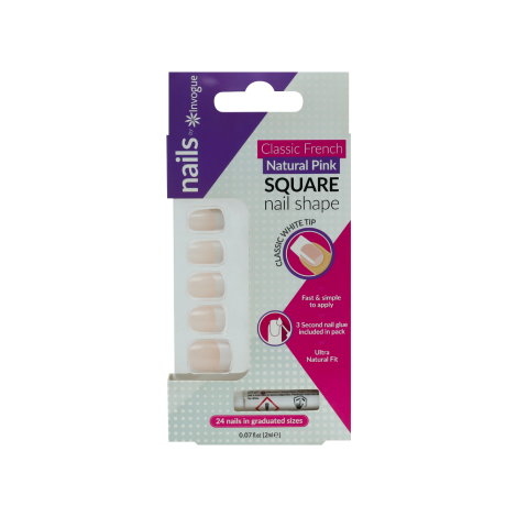 Invogue False Nails - French Pink Square Nail Style 24 pices