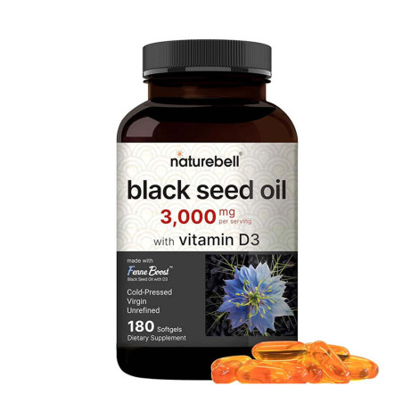 NatureBell Black Seed Oil 3000mg with Vitamin D3 2000IU – 180 Softgel