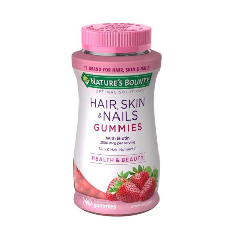 Nature's Bounty Hair, Skin, and Nails with Biotin Multivitamin Supplement, Strawberry 2500 mcg 140 Gummies