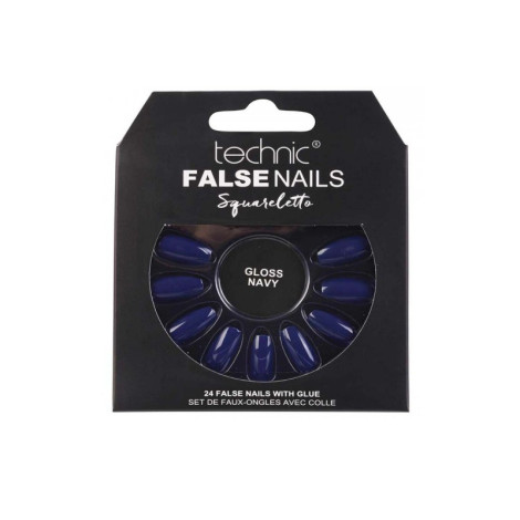 Technic Squareletto 24 False Nails With Glue - Gloss Navy
