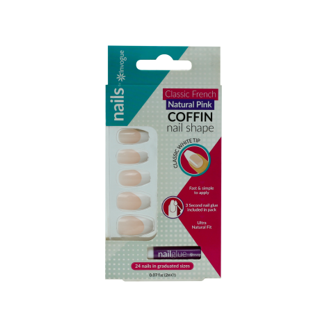 InVogue False Nails - French Bare Coffin Nail Style 24 Pices