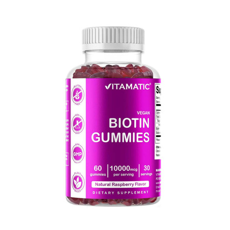 Vitamatic Biotin Gummies 10,000 mcg for Stronger Hair, Skin & Nails – 60 Vegan Gummies