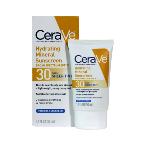 CeraVe Hydrating Mineral Sunscreen Broad Spectrum SPF30 For Face Sheer Tint 50ml