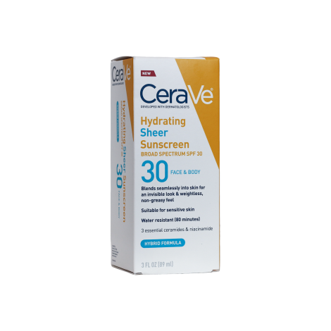 CeraVe Hydrating Sheer Face and Body Sunscreen SPF30 89 ml
