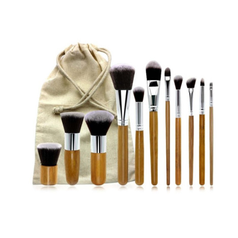 Bamboo Professional Makeup Brush With Sack Bag - 11pcs