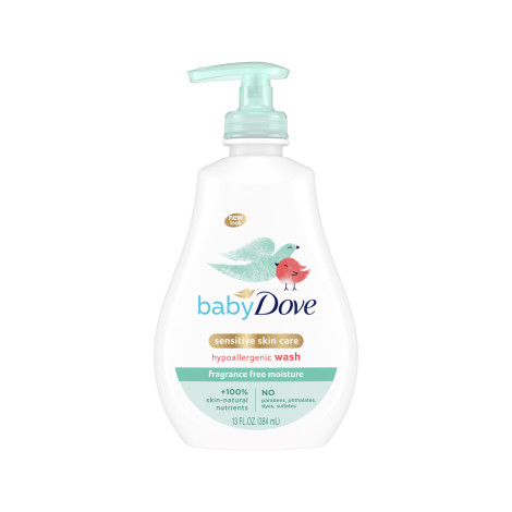 Dove Baby Sensitive Skin Care Fragrance Free Moisture Hypoallergenic Wash 384ml