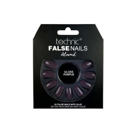 Technic Almond 24 False Nails With Glue - Gloss Purple