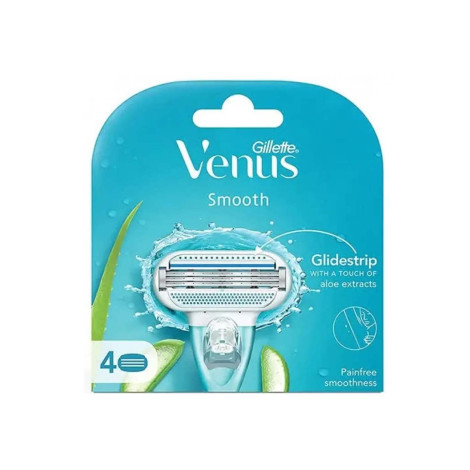 Gillette Venus Smooth  Glidestrip Aloe Vera Extracts Razor Blades For Women 4 pcs