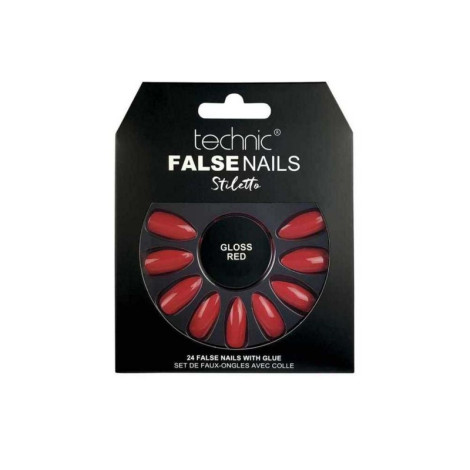 Technic Stiletto 24 False Nails With Glue - Gloss Red