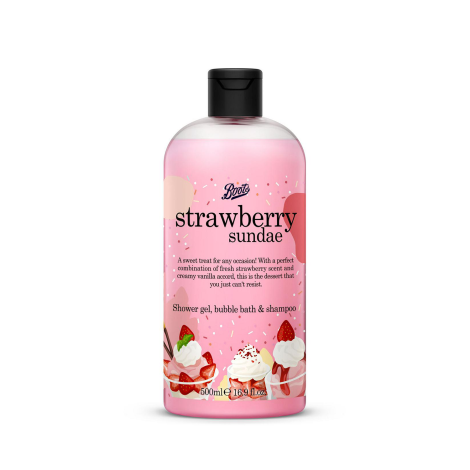 Boots Strawberry Sundae Shower Gel, Bubble Bath Shampoo 500ml in bd