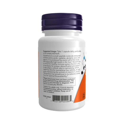 NOW Glutathione 250 mg 60 Capsules (USA) in bd